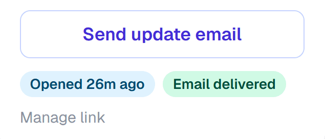 Two labels on the shop's own view of the proof: Opened 26m ago, and Email delivered
