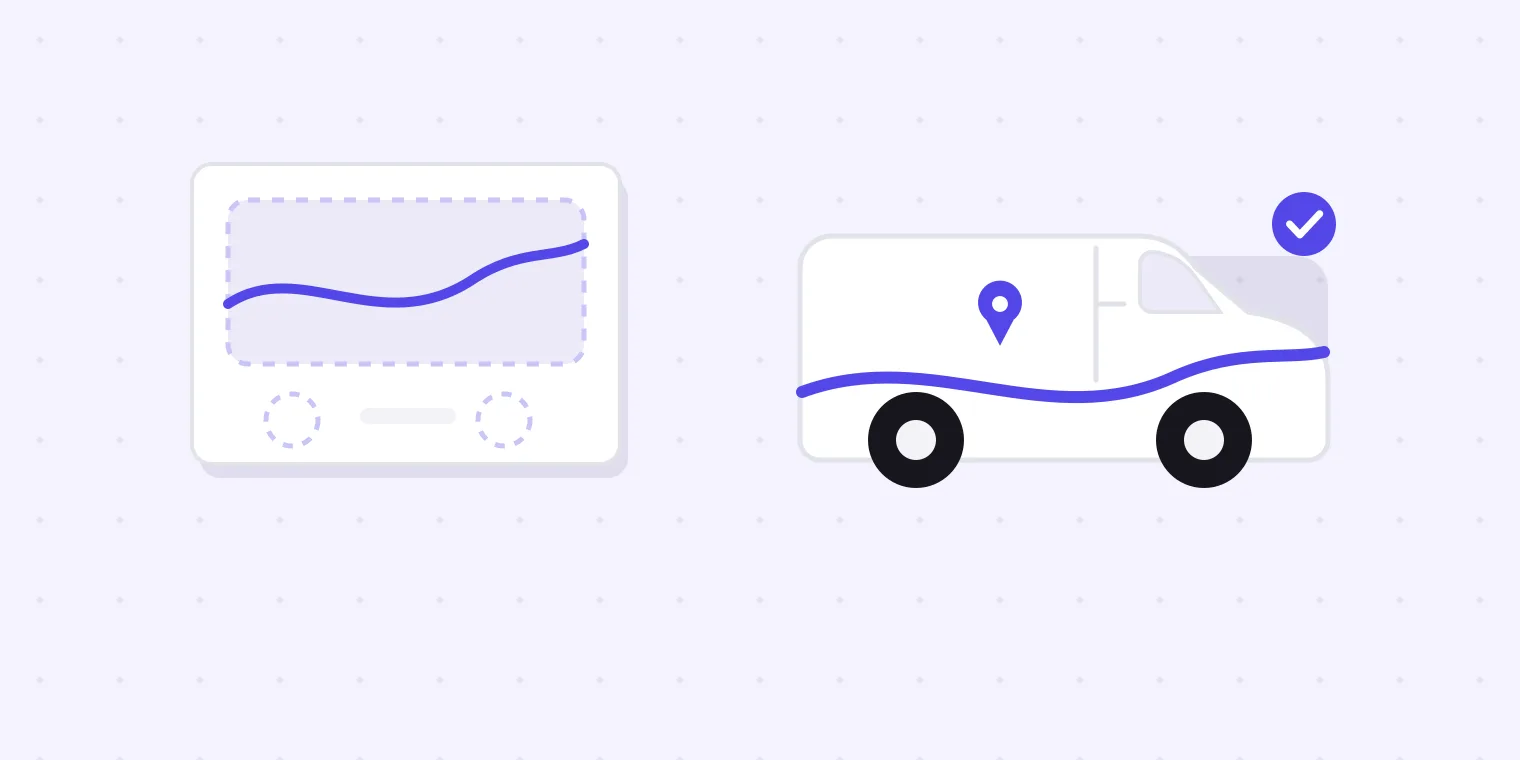 The wrap as it is approved — a flat template with cut lines — and the same artwork carried onto the curved side of the van.