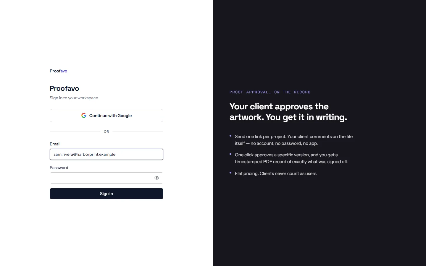 The sign-in page