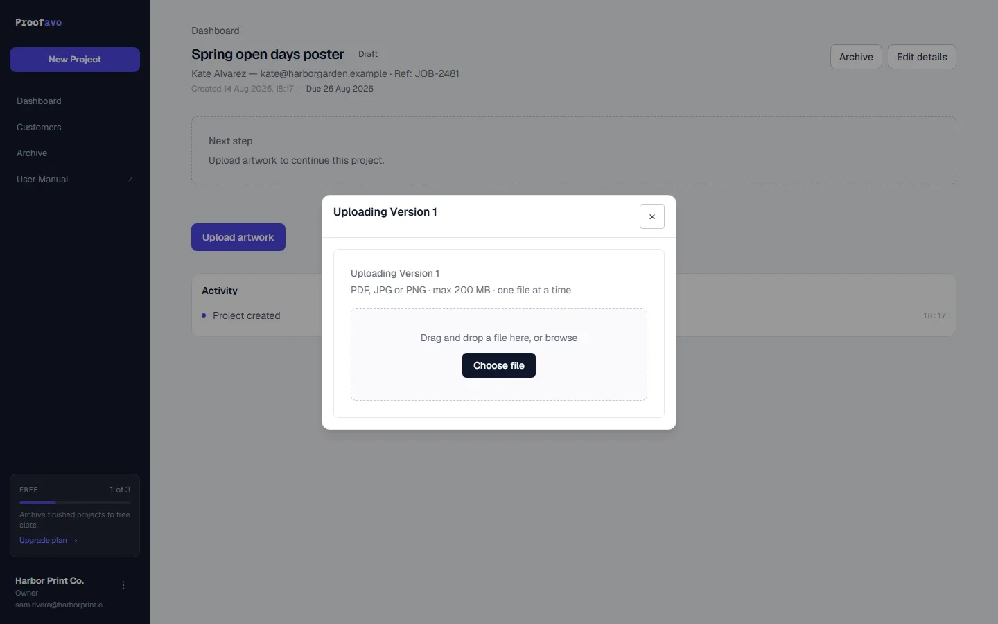 The upload dialog