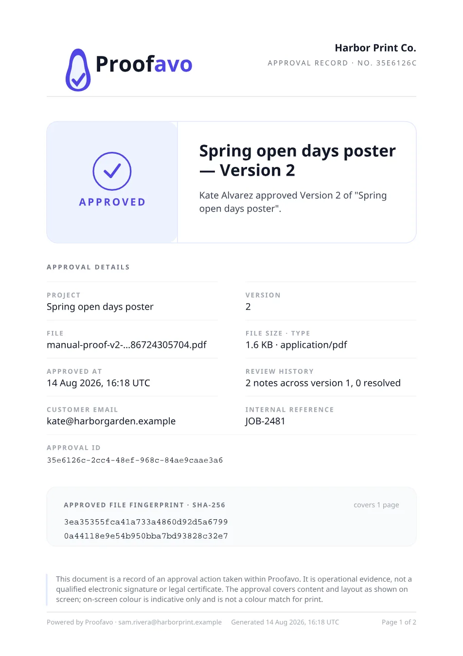 The approval record PDF