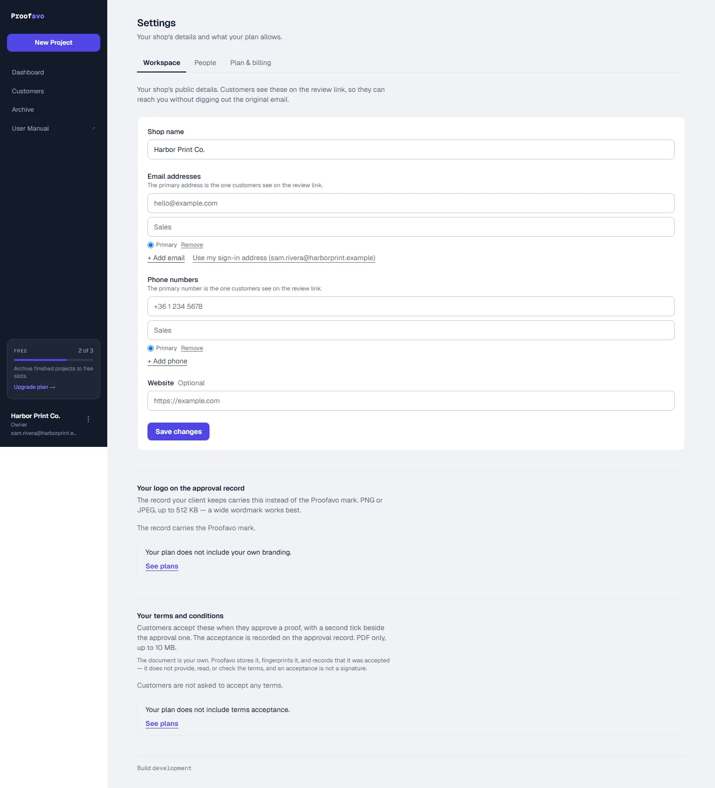 Workspace settings